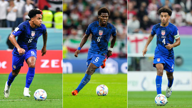 The U.S.’s Weston McKennie (left), Yunus Musah (center) and Tyler Adams (right).